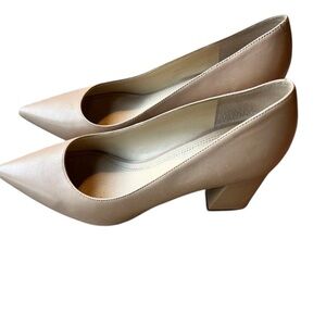 Marc Fisher Nude Leather Pointed Toe Block Heel Pumps - Size 7M
